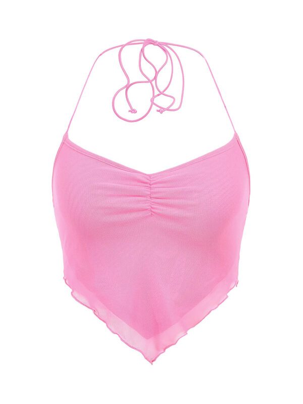 SHEIN ICON Débardeur d'été plissé pour femmes, couleur unie, ourlet asymétrique, col licou, cravate au dos – Image 6