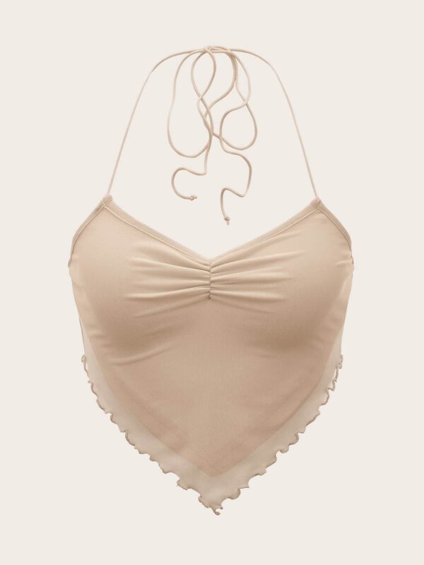 SHEIN ICON Débardeur d'été plissé pour femmes, couleur unie, ourlet asymétrique, col licou, cravate au dos – Image 7