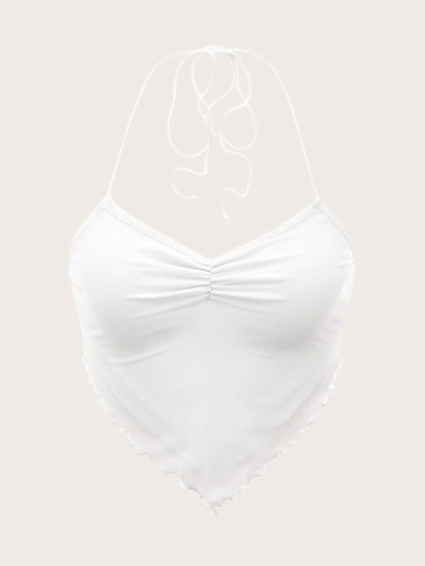 SHEIN ICON Débardeur d'été plissé pour femmes, couleur unie, ourlet asymétrique, col licou, cravate au dos – Image 8