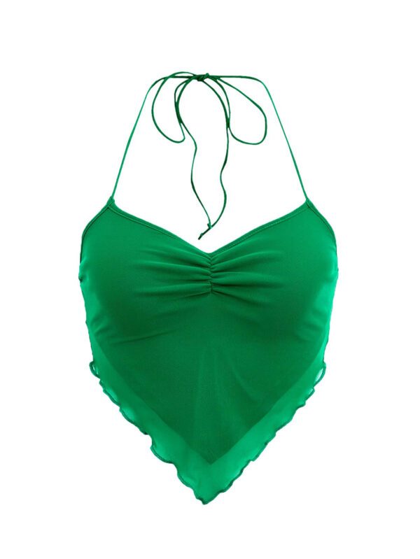 SHEIN ICON Débardeur d'été plissé pour femmes, couleur unie, ourlet asymétrique, col licou, cravate au dos – Image 9