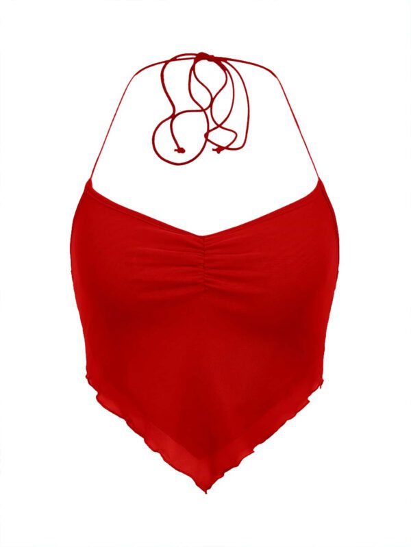 SHEIN ICON Débardeur d'été plissé pour femmes, couleur unie, ourlet asymétrique, col licou, cravate au dos – Image 10