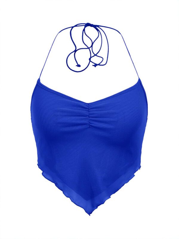 SHEIN ICON Débardeur d'été plissé pour femmes, couleur unie, ourlet asymétrique, col licou, cravate au dos – Image 11