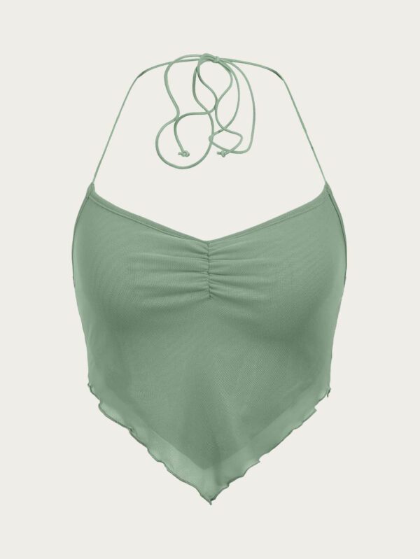 SHEIN ICON Débardeur d'été plissé pour femmes, couleur unie, ourlet asymétrique, col licou, cravate au dos – Image 12