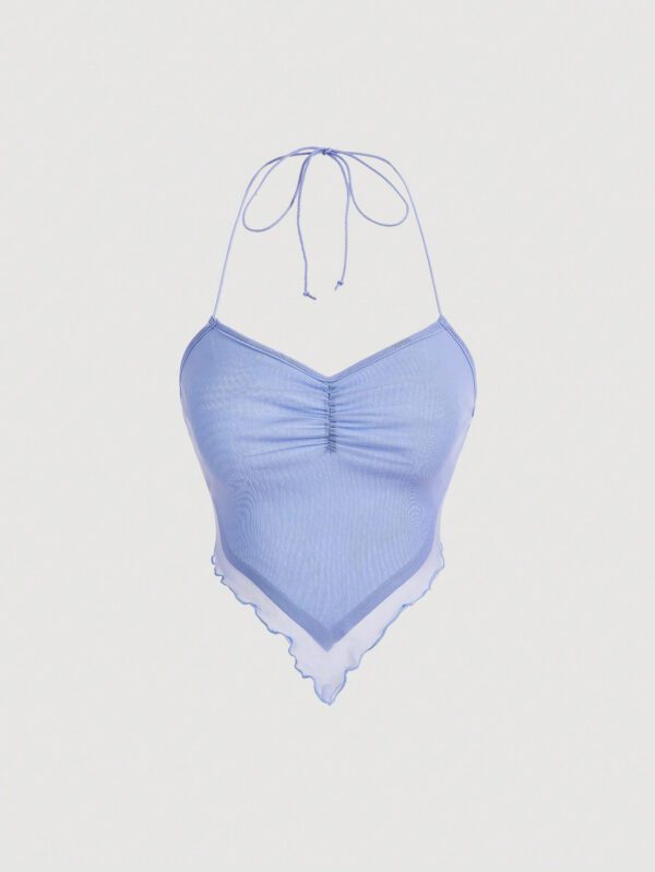 SHEIN ICON Débardeur d'été plissé pour femmes, couleur unie, ourlet asymétrique, col licou, cravate au dos – Image 14
