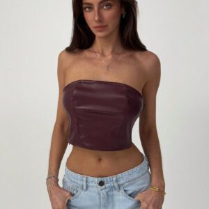 Aloruh Top bandeau court en PU de couleur unie pour femmes