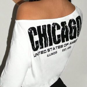 SHEIN ICON T-shirt court à épaules dénudées graphique pour femmes, imprimé de couleur unicolore à la mode Y2K pour sortir en été
