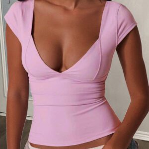 SHEIN Slayr Casual Pink Square Neck Ribbed Women's Top