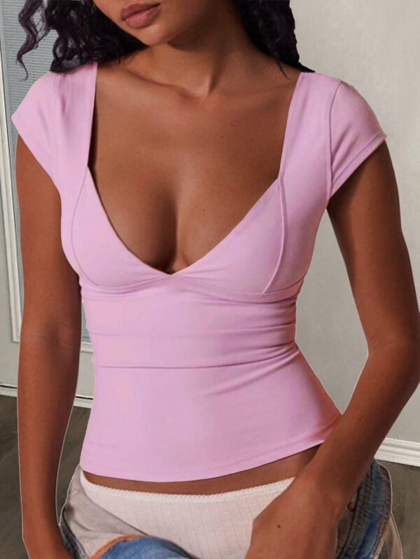 SHEIN Slayr Casual Pink Square Neck Ribbed Women's Top