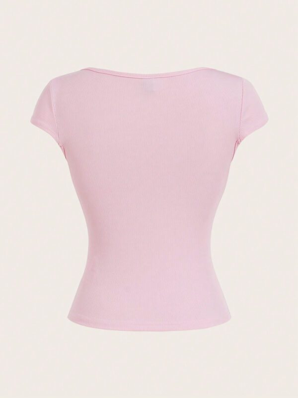 SHEIN Slayr Casual Pink Square Neck Ribbed Women's Top – Image 4
