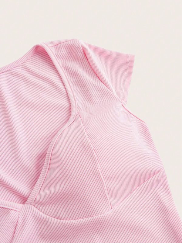 SHEIN Slayr Casual Pink Square Neck Ribbed Women's Top – Image 6