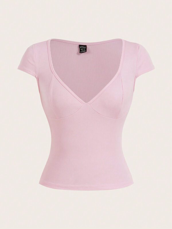 SHEIN Slayr Casual Pink Square Neck Ribbed Women's Top – Image 7