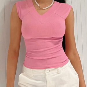 SHEIN EZwear Solid V Neck Tee