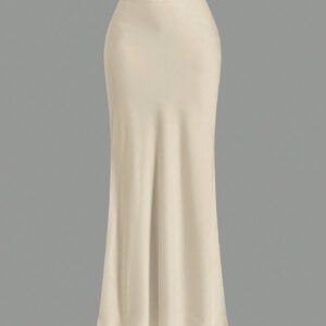 Opulessa Jupe élégante pour femmes à taille haute et ourlet sirène en couleur unie tissée, style décontracté chic pour l'automne et l'hiver