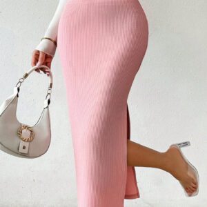 SHEIN Relaxiva Jupe taille haute unicolore côtelé fendu