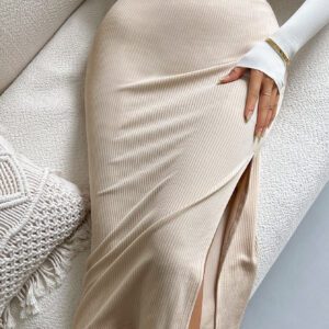 SHEIN Relaxiva Jupe taille haute unicolore côtelé fendu