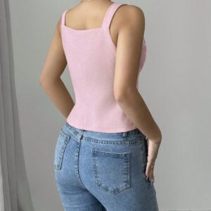 Elenzga Solid Color V-Neck Sleeveless Vest, Casual Simple Fashion For Everyday Wear