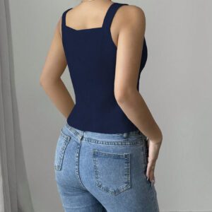 Elenzga Solid Color V-Neck Sleeveless Vest, Casual Simple Fashion For Everyday Wear