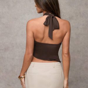 SHEIN BAE Women's Brown Irregular Hem Metal Buckle Decorated Sexy Women's Vest Is Suitable For Daily Outings, Commuting And Leisure, Afternoon Tea Parties,Summer Tops,Country Concert Outfit