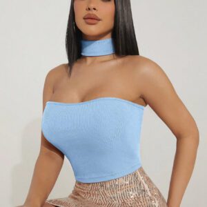 SHEIN Haute 2 Ways Ribbed Knit Crop Top