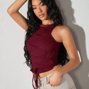 SHEIN BAE Solid Color Complex Laced Tight Tank Top