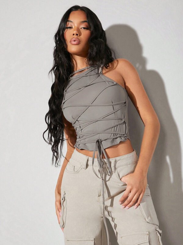 SHEIN BAE Solid Color Complex Laced Tight Tank Top – Image 6