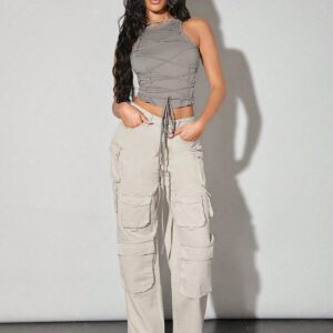 SHEIN BAE Solid Color Complex Laced Tight Tank Top