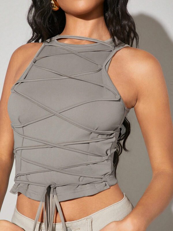 SHEIN BAE Solid Color Complex Laced Tight Tank Top – Image 9