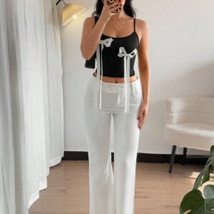 SHEIN Relaxiva Cute Bow Accent Black White Contrast Form-Fitting Camisole