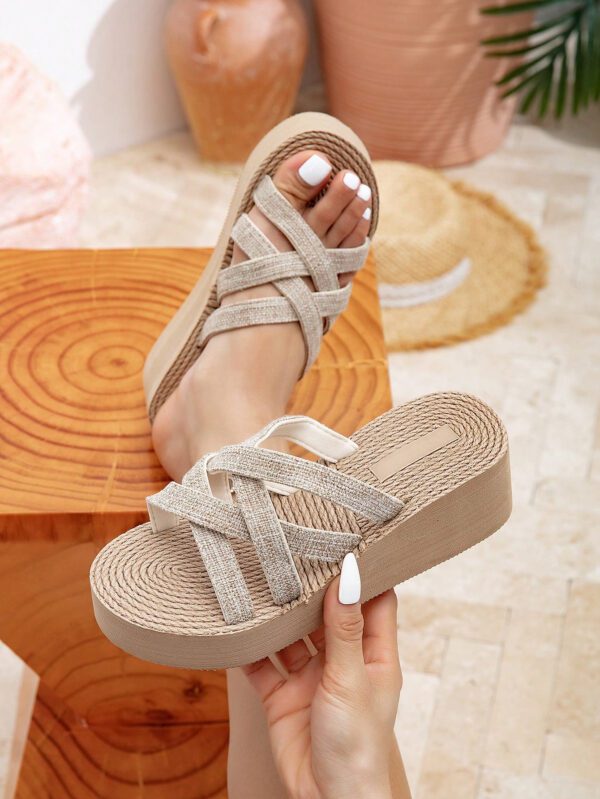 Nouvelles sandales d'été pour femmes, sandales plates à semelle en corde de lin synthétique, chaussures pour plage et vacances – Image 3