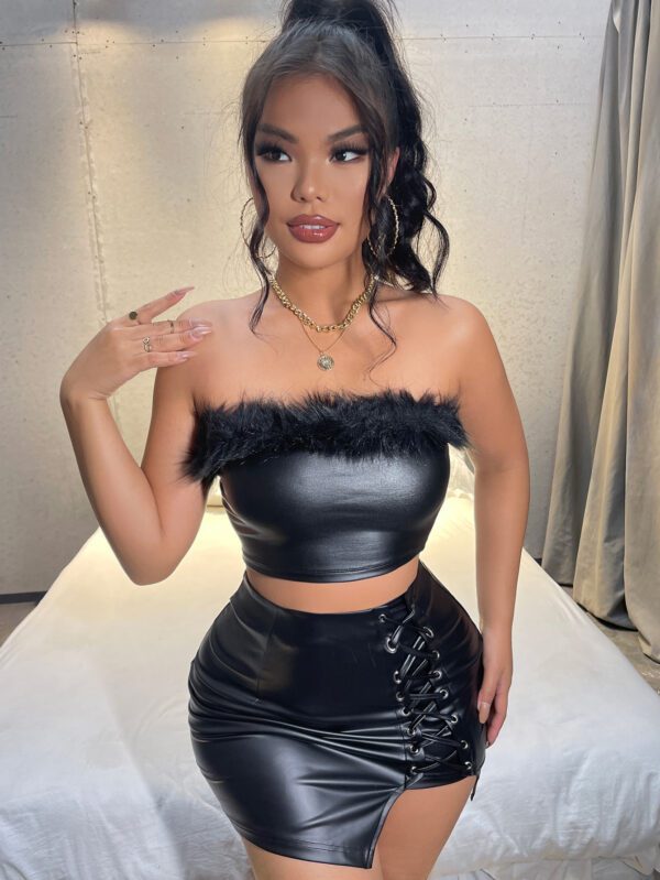 SHEIN SXY Body Noir Sans Bretelles en PU Rembourré D'été