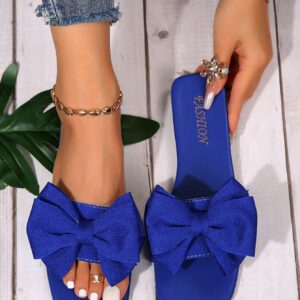 Sandales plates confortables pour femmes grandes tailles, style européen et américain, avec bout ouvert, nœud papillon et tige en tissu. Chaussures d'été décontractées et à la mode pour la plage et l'extérieur, idéales pour la Saint-Valentin
