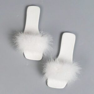Sandales plates moelleuses à bout carré pour femmes, mules mode une pièce pour fête et robe, printemps/été