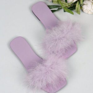 Sandales plates moelleuses à bout carré pour femmes, mules mode une pièce pour fête et robe, printemps/été