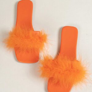 Sandales plates moelleuses à bout carré pour femmes, mules mode une pièce pour fête et robe, printemps/été