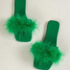 Sandales plates moelleuses à bout carré pour femmes, mules mode une pièce pour fête et robe, printemps/été