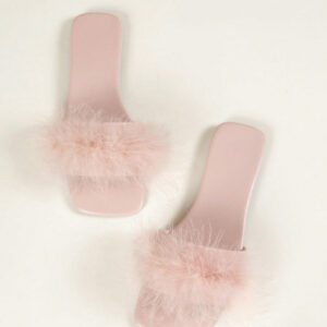 Sandales plates moelleuses à bout carré pour femmes, mules mode une pièce pour fête et robe, printemps/été