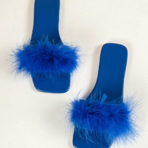 Sandales plates moelleuses à bout carré pour femmes, mules mode une pièce pour fête et robe, printemps/été