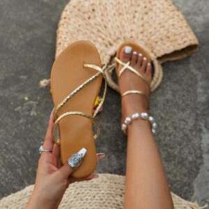 Tongs Dorées Pour Femmes, Pantoufles De Plage De Grande Taille, Chaussures De Marche Décontractées Et À La Mode Avec Séparation Des Orteils, Nouvelle Collection D'été