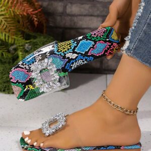 Sandales à bride transparente et à bout ouvert, décorées de diamants, pour femmes, de couleur marron, Mules style et mode pour la plage