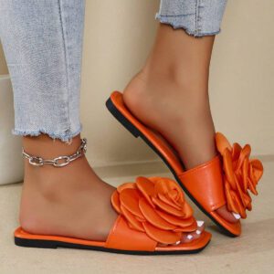 Mules florales pour femmes, nouveaux sandales plates d'été à la mode avec bout ouvert, polyvalentes