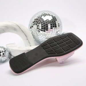 Taille extra grande Mules d'été pour femmes, Sandales plates à bout carré à la mode, Sandales plates sans talon arrière, Chaussures décontracté anti-odeur pour dames, Mules décorées de strass grande taille pour la Saint-Valentin