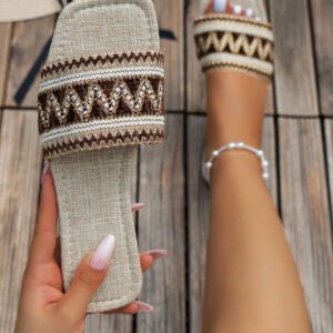 Pantoufles Plates Brodées De Style Estival, Sandales Sexy Pour Fête À La Plage
