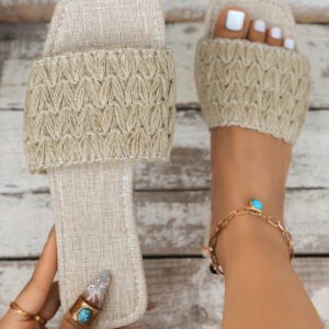 Pantoufles Plates Brodées De Style Estival, Sandales Sexy Pour Fête À La Plage