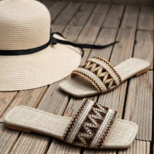 Pantoufles Plates Brodées De Style Estival, Sandales Sexy Pour Fête À La Plage