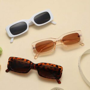 Lunettes de soleil en plastique rectangulaires vintage, style bohème à imprimé léopard. Accessoires de mode unisexes classiques pour les sorties, les voyages, la plage et les vacances. Protection UV. Accessoires de plage pour femmes. Lunettes de soleil de base s'assortissant aux chandails, jeans, pantalons de survêtement, sweats à capuche, vestes, robes et chemises à manches longues.
