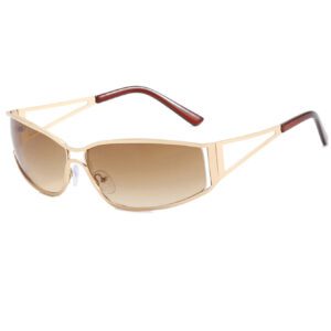 1 pièce Lunettes de mode rétro style Y2K en métal creux enveloppantes. Des lunettes pour un usage extérieur et quotidien