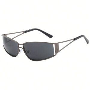 1 pièce Lunettes de mode rétro style Y2K en métal creux enveloppantes. Des lunettes pour un usage extérieur et quotidien