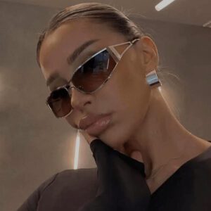 1 pièce Lunettes de mode rétro style Y2K en métal creux enveloppantes. Des lunettes pour un usage extérieur et quotidien
