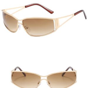 1 pièce Lunettes de mode rétro style Y2K en métal creux enveloppantes. Des lunettes pour un usage extérieur et quotidien