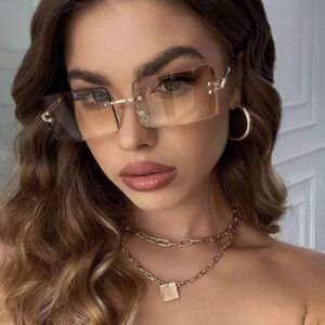 1 pièce Lunettes de mode rectangulaires sans monture, colorées déégradé métallique. Convient pour un usage extérieur et les voyages. Accessoire de plage pour femmes. Lunettes de soleil tendance, basiques pour les tenues d'automne-hiver pour femmes. Cadeaux pour le bureau et la tenue casual